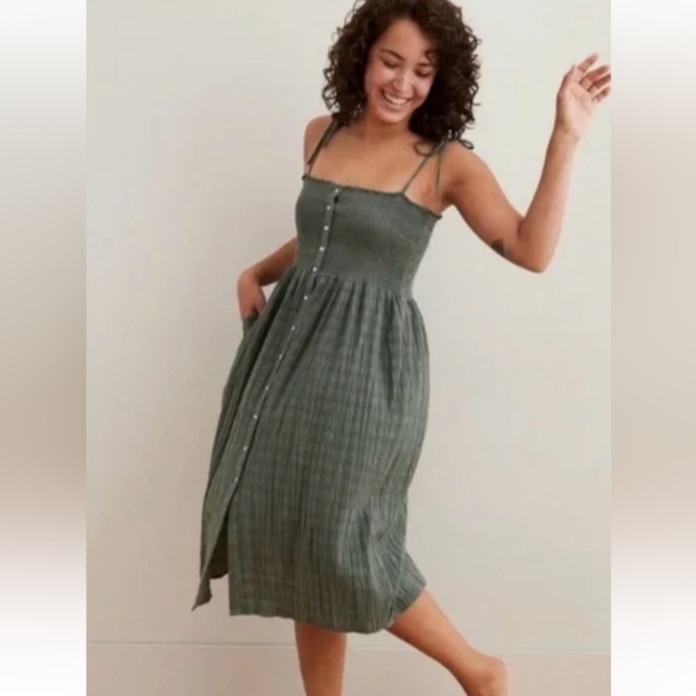 aerie Olive Green Smocked Button-Front Top